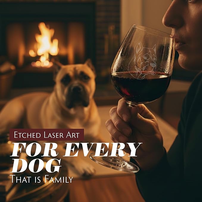 Etched Laser Art Alano Espanol (Spanish Bulldog) Personalized Dog Themed Etched 12.75oz Wine Glass Custom Dog Breed Wine Glasses for Pet Lovers, Personalized Birthday Gift for Men & Women
