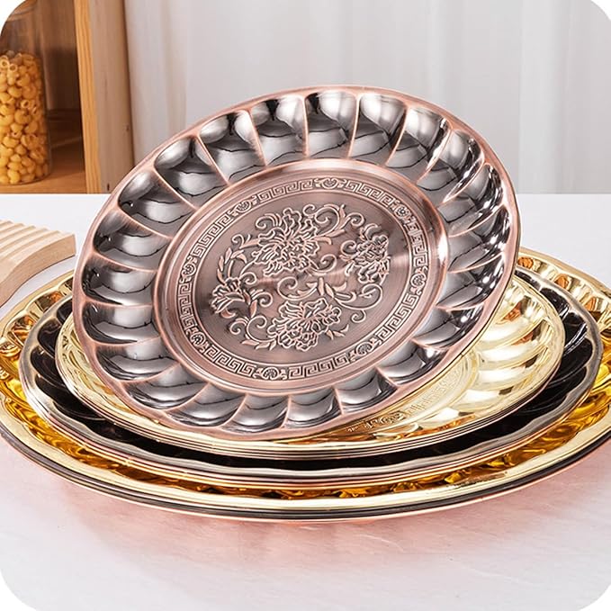 Stainless Steel Gold Plates 8.5 Inch Lightweight Unbreakable Dinner Dishes Plates 2 Pack Dessert Snack Plates for Outdoor Camping Wedding - Reusable & Shatterproof