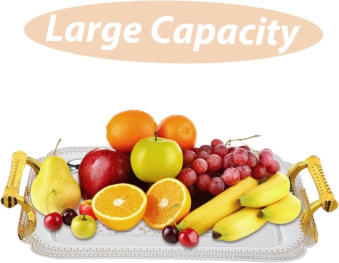 Garneck 1pc Creative European Plate Serving Tray Vintage Double Handle Buffet Tray for Home Parties and Restaurants Easy to Clean Gold Pattern for Cakes and Fruits