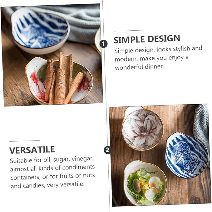 KICHOUSE 3pcs Ceramic Sauce Dipping Dish Set Hand-Painted Glazed Condiment Bowls Small Handle for Soy Sauce Vinegar and Appetizers Random Style