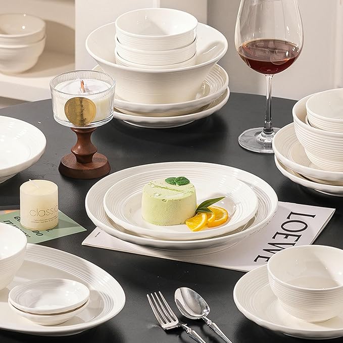 Nordic household simple and exquisite underglaze high-temperature resistant pure white ceramic tableware-28-piece for 4 people