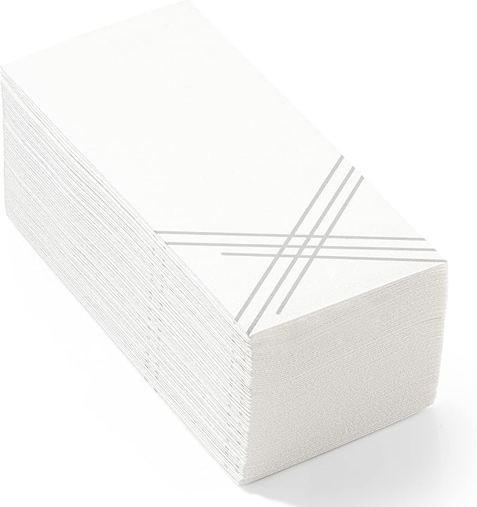 50 Pack Linen Feel Guest Paper Hand Towels | Disposable Super Absorbent Airlaid Paper Towels For Bathroom, Party, Weddings, Or Events | 12 x 17 Inches 1/6 Folded Decorative Design