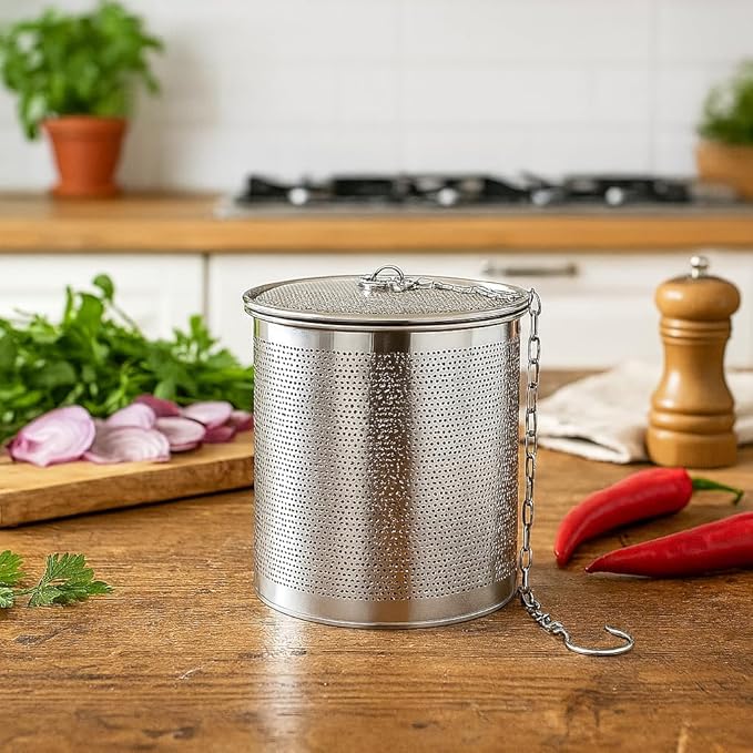 Stainless Steel Seasoning Strainer | Large Capacity Tea Mesh Tea Infuser Strainer with Extended Chain for Cooking Seasoning Filter