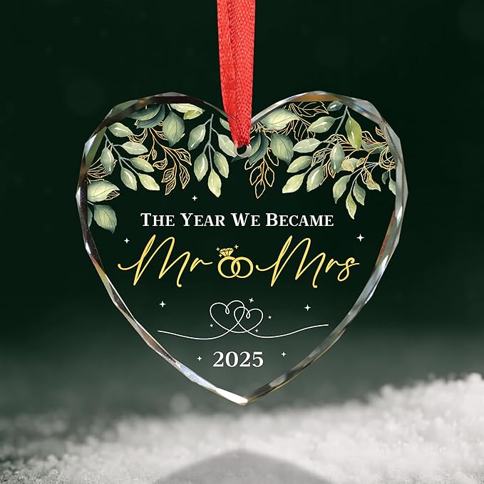 Wedding Gifts for Couples 2025 - Mr and Mrs Gifts - Bridal Shower Gift, Wedding Ideas for Newly Wed, Bride, Future Mr Mrs - Just Married Glass Ornament 2025, 1st Married Couple Christmas