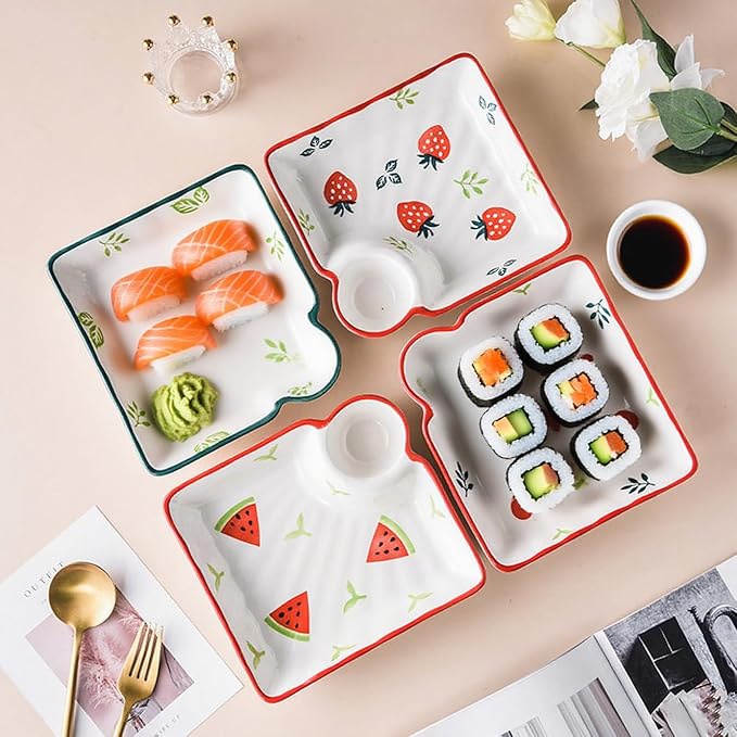 Multi Purpose Appetizer Ceramic Tray Vinegar Bowl Elegant Sushi Cookie Serving Dishes Dipping Sauce Plate for Dumplings French Fries Snacks Homes Restaurants Design Sense Souvenirs