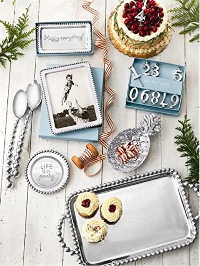Mariposa Pearled Service Tray | Silver | Brillante | Tableware | Trays | Recycled SANDCAST Aluminum | Handmade in Mexico