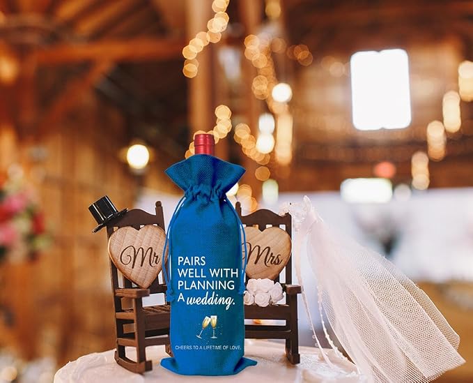 Wine Bag Wedding Gift for Mr and Mrs - Engagement Gift J14-Blue