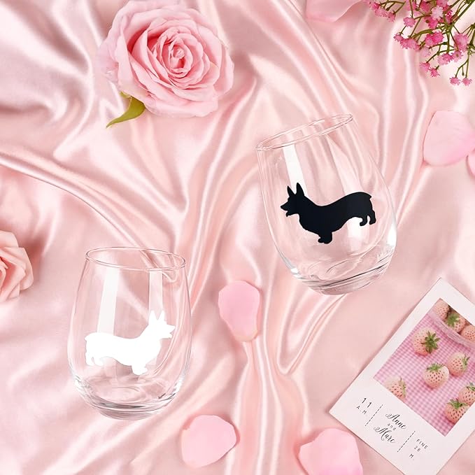 Futtumy Corgi Wine Glasses Set of 2, Corgi Gifts for Corgi Lovers, Corgi Gifts, Dog Lovers Gifts for Women, Gifts for Dog Lovers for Christmas Birthday Mother's Day, 17Oz Wine Glass for Women
