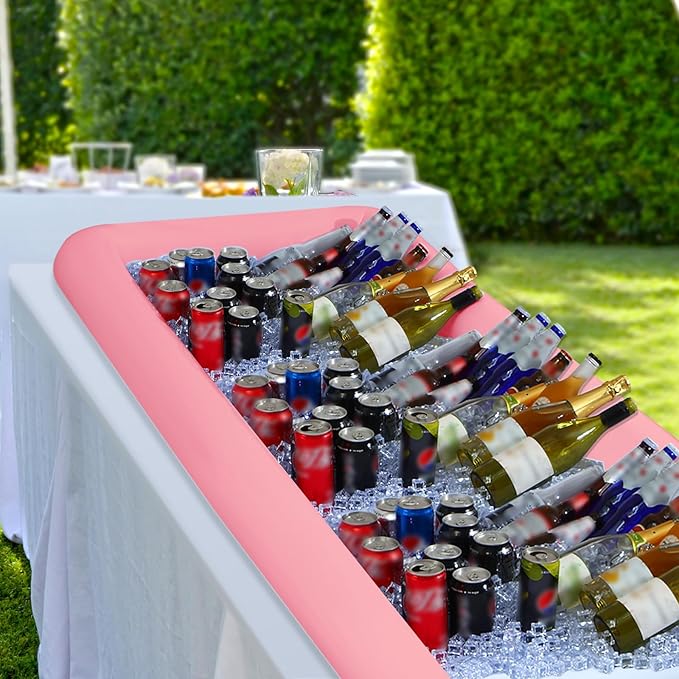 Large Inflatable Serving Bar 72 x 30 x 5'' Inflatable Ice Serving Buffet Bar Inflatable Cooler Ice Buffet Salad Serving Trays with Drain Plug for Pool Outdoor Party Picnic(Pink,1 Pack)