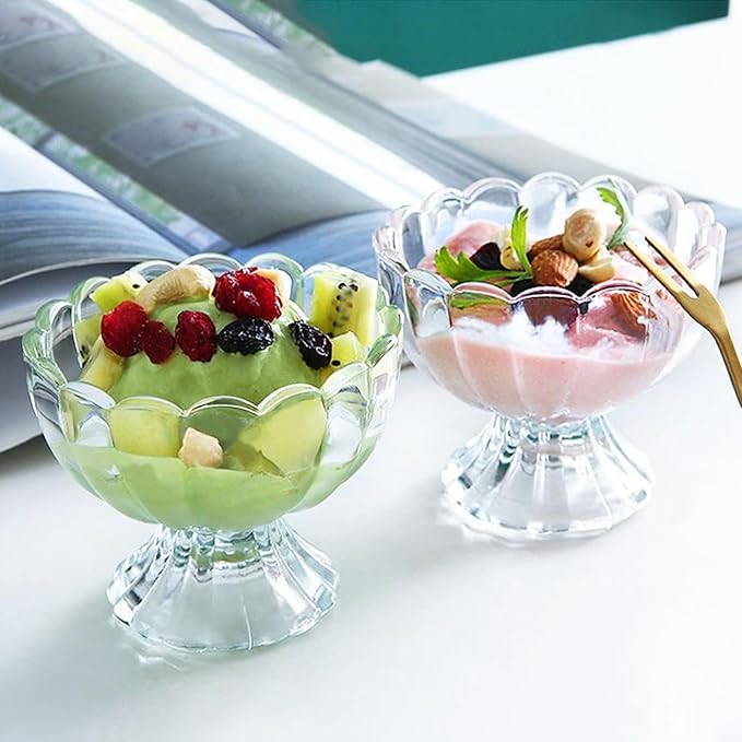 Iced Cream Dessert Bowl,Set of 9,6oz Vintage Glass ware with Heavy Base, Drinking Cup for Sundae, Fruit, Ice Cream, Snack, Condiment (9)
