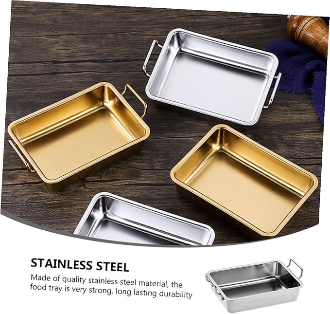 VILLCASE Stainless Steel Food Serving Tray with Handles Small Multi-Purpose Vegetable Plate Rustproof Silver Platter for Snacks Fruits and Roasted Dishes Easy-Clean Kitchen Tray