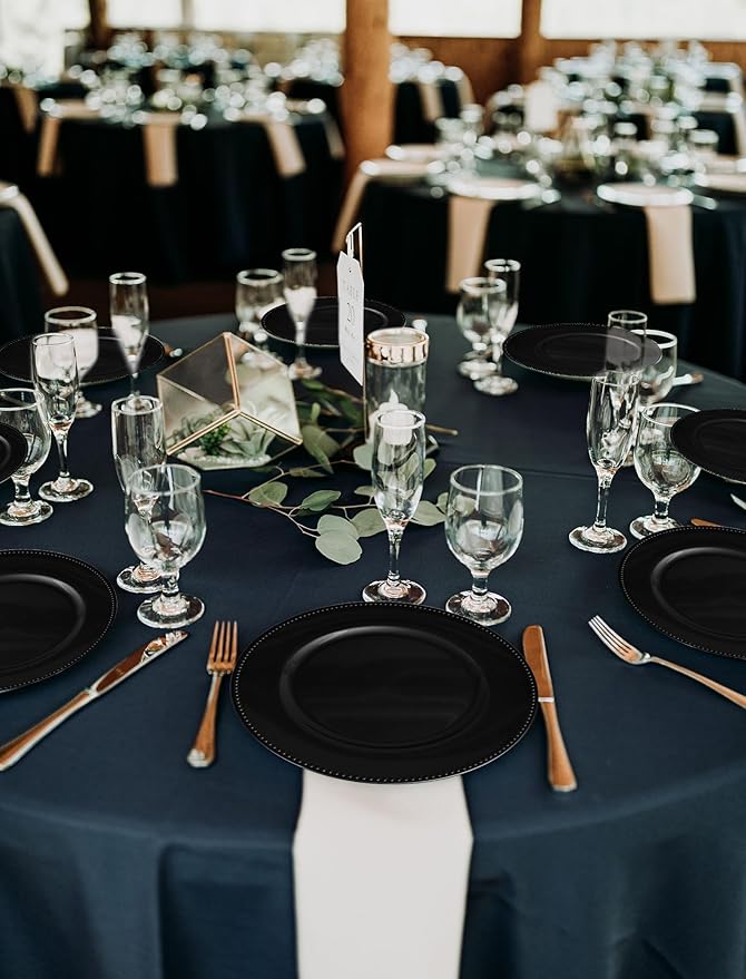 36 Pcs Black Charger Plates Round Charger Plates13 Inch Bulk Wedding Dinner Elegant Reusable Plastic Chargers Plates Wedding Holiday Party Baby Shower Event Decoration (Black)