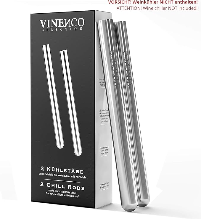 Vinenco 2 Extra Stainless Steel Chill Rods for your Wine Cooler Set | Design Bar Accessory Men Women