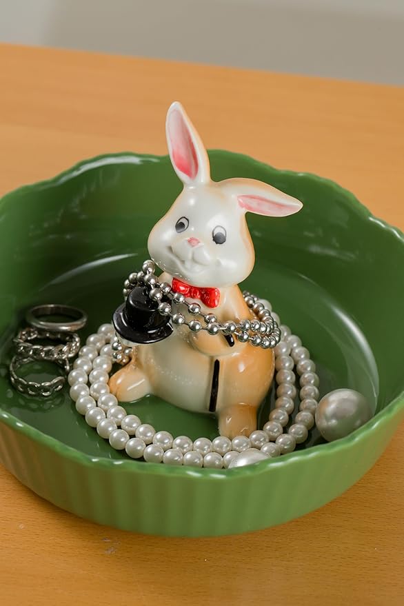 DIHOclub Decorative Ceramic Candy Bowl - Snack Serving Dish for Pistachios, Nuts, Candies, Jewelry Storage, Perfect for Holidays, Parties, and Gifts, 6 Inches(Green Rabbit)