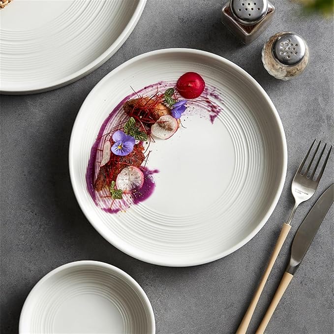 Kitchen Plates Ceramic Dinner Plate Home Kitchen Salad Plate Tableware Pure White Plate Round Simple Dessert Plate Flat Deep Plate Restaurant Plates(004)
