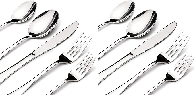 60 Piece Silverware Set for 12, Heavy Duty Stainless Steel Flatware Utensils Cutlery Set Including Steak Knife Fork and Spoon, Dishwasher Safe,Gift Package for Wedding Housewarming (Pack of 2)