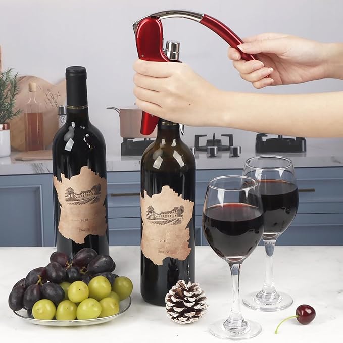 KAYCROWN Wine Bottle Opener, Vertical Lever Corkscrew with Built in Foil Cutter Design, Manual Handheld Corkscrew with Ergonomic Lever Pump