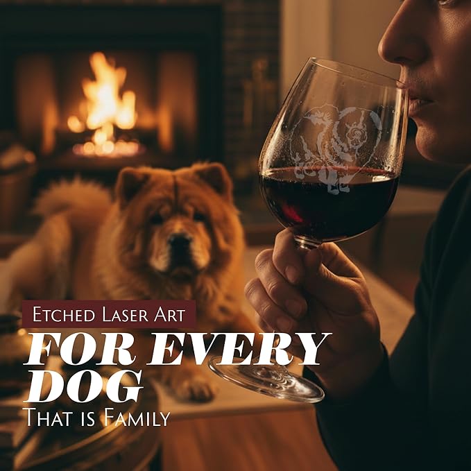Etched Laser Art Chow Chow Personalized Dog Themed Etched 12.75oz Wine Glass Custom Dog Breed Wine Glasses, Ideal for Pet Lovers, Unique Birthday Gift for Men & Women, Personalized Gift
