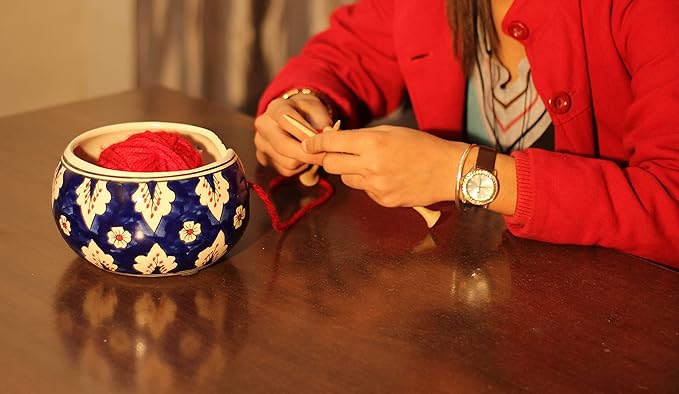 7" Inch Ceramic Yarn Bowl for Knitting and Crocheting with Smooth Spiral Outlet – Tangle-Free Yarn Organizer by ABHANDICRAFTS (AB-BOWL-022) (AB-BOWL-022)