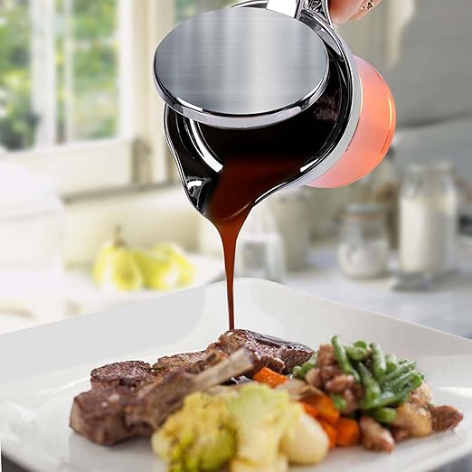 OVENTE Stainless Steel Gravy Boat with Hinged Lid, 14Oz Insulated Sauce Jug for Serving Cream, Salad Dressing or Syrup at Thanksgiving, Christmas, Holidays, Family Dinner and Parties, Copper GB4541CO