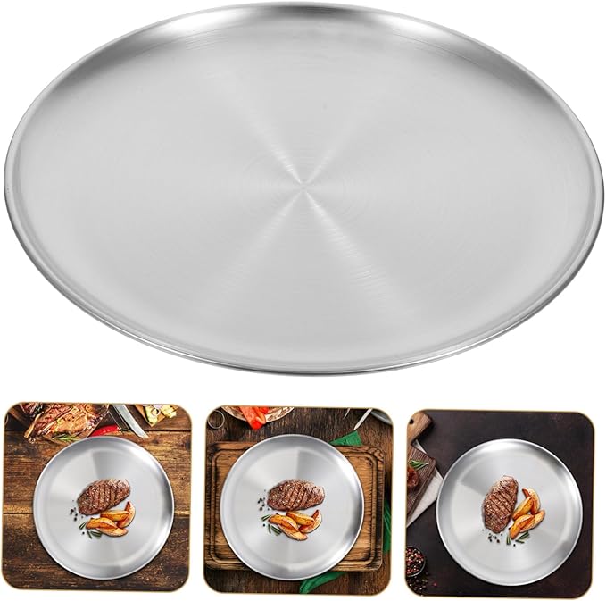 GLEAVI 1pc Fruit Tray Serving Platter Platters with Charcuterie for Grill Large Round Divided Serving Tray and Dish Fruits Key Outdoor Black Dinner Trays Meat Plate Stainless Steel