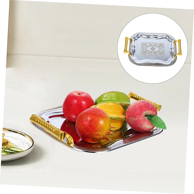 Rectangular Serving Tray with Handles 304 Stainless Steel Snack Platter for Parties Coffee Table and Restaurant Use Sturdy Beverage Serving Tray with Non-Slip Design
