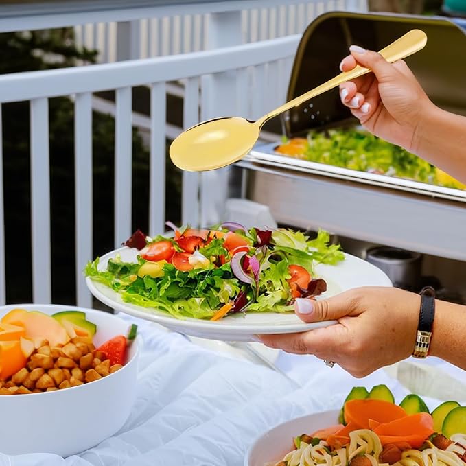 Serving Utensils for Buffet Set of 11, UOIXPUHUO large Stainless Steel Serving Spoon Slotted Spoon Serving Fork and Serving Tong for Catering Supplies Buffet Catering Banquet Party (Gold)