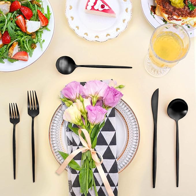 Matte Black Silverware Set, LAZAHOME Stainless Steel Flatware Cutlery Set Service for 4, 20-Piece Kitchen Utensil Set Include Spoons And Forks Set, Satin Polished Finished, Dishwasher Safe.