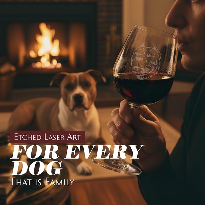 Etched Laser Art American Pit Bull Terrier Personalized Dog Themed Etched 12.75oz Wine Glass Custom Dog Breed Wine Glasses for Pet Lovers, Unique Birthday Gift for Men & Women, Personalized Gift