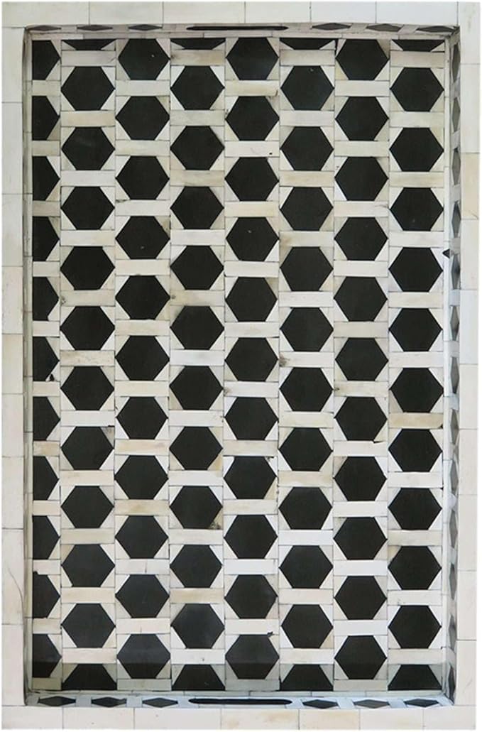Hansa Handmade Bone Inlay Serving Tray Rectangle Tray Handcrafted Decorative Display Basket