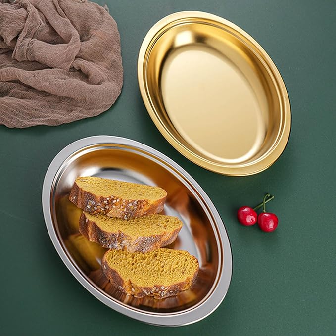 Steaming Fish Tray Stainless Steel Serving Plate Oval Shape Multifunctional for Home or Restaurant Use Silver/Gold
