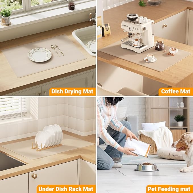 Silicone Counter Mat 40x60cm 2 Pack - High-Temp Resistant, Non-Slip Waterproof Pad for Kitchen Countertops, Sink & Stove (White Translucent)
