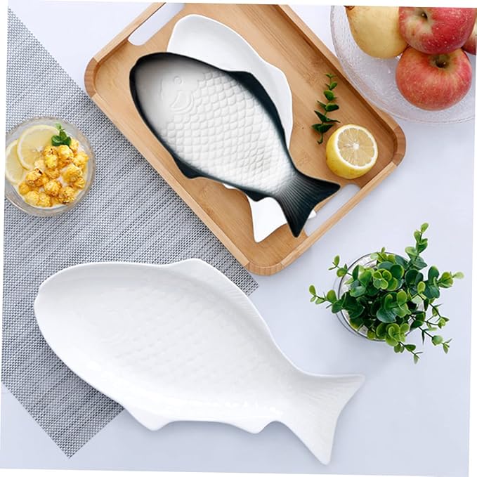 ABOOFAN Creative Fish Shaped Ceramic Plate Dark Green Snack Storage Dish for Home Restaurant Party Serving Platter with Unique Decorative Design