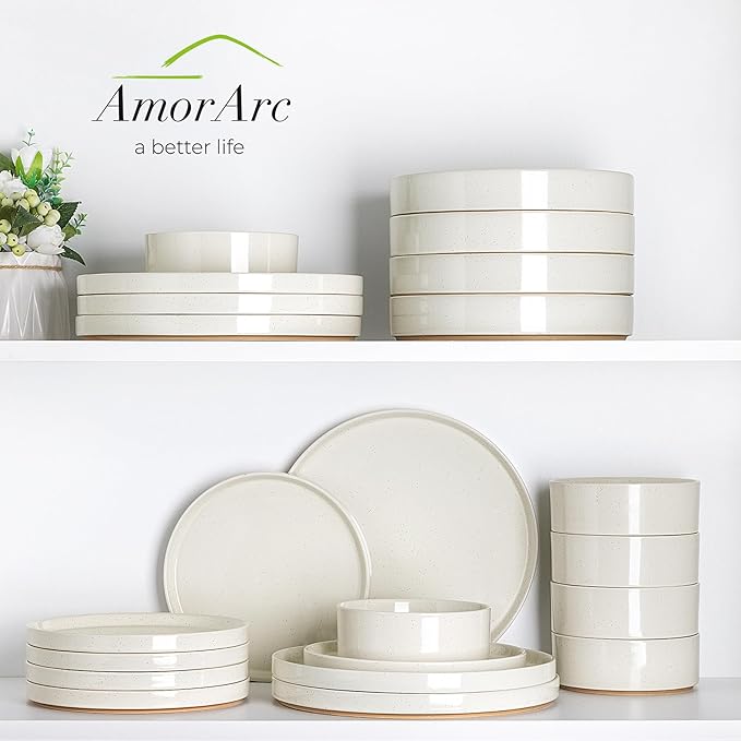Ceramic Dinner Plates Set of 6, 10.25 Inch Stoneware Plates for Kitchen,Modern Flat Dinnerware Dishes Set,Microwave& Dishwasher Safe, Scratch Resistant-Beige