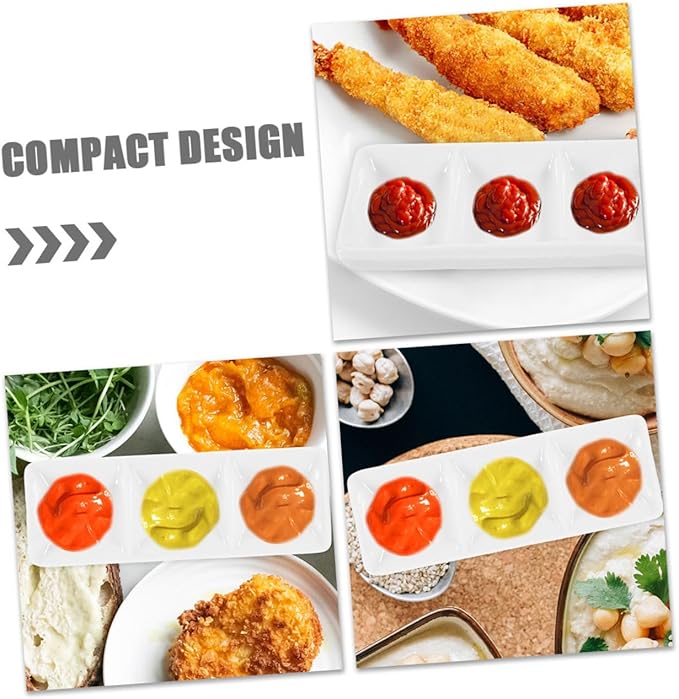 4Pcs Ceramic Serving Platter Compartment Sauce Dishes for Condiments Appetizers and Portions for Parties Gatherings and Everyday Use