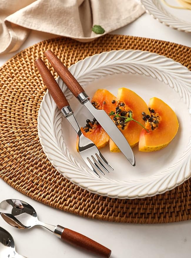 Wood Silverware Set for 10 Premium 18/10 Stainless Steel Flatware Set 40 Piece Wooden Cutlery Tableware Utensils Modern Knives Forks and Spoons Set for Home Kitchen Wedding Restaurant