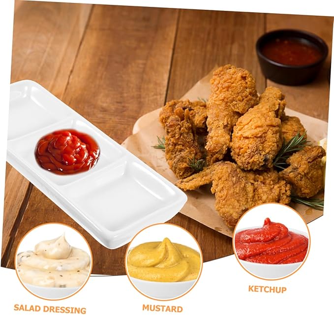 2-piece Snack Plate Set Divided Sauce Bowl Appetizer Serving Tray Ceramic Dishes White for Versatile Use