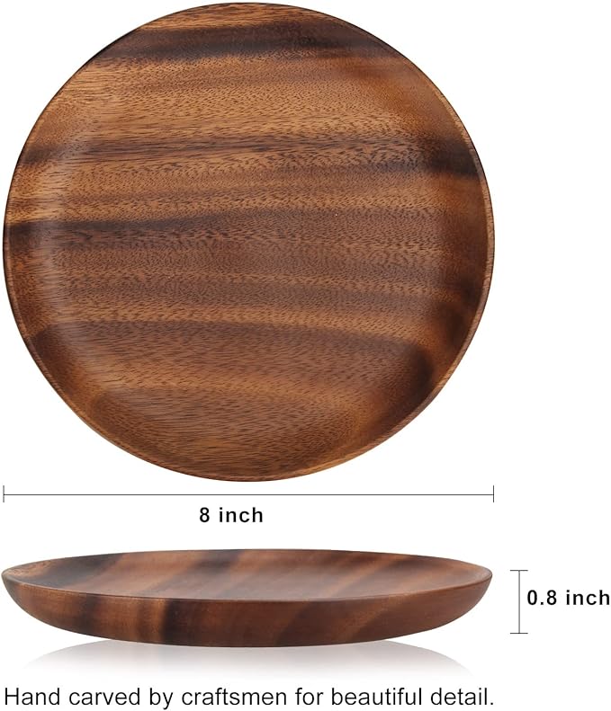 Ayiaren 2 Psc Decorative Acacia Wood Salad Plates Round Charcuterie Boards Snack Appetizer Dessert Plate Wooden Cheese Serving Board Kitchen Dishe Platter for Foood Party Small Charger Dinner Plates