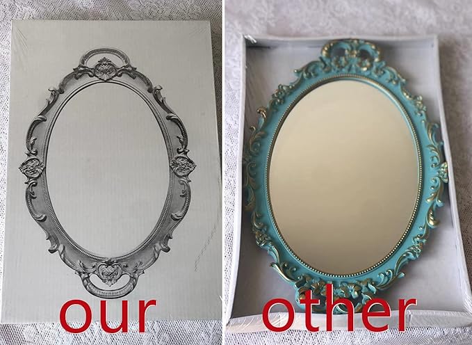Ham Oval Vintage Wall Mirror Tray, Dresser Organizer Tray, Decorative Perfume Mirror Tray, Serving Tray, 9.8’’ X 14.6’’, Blue