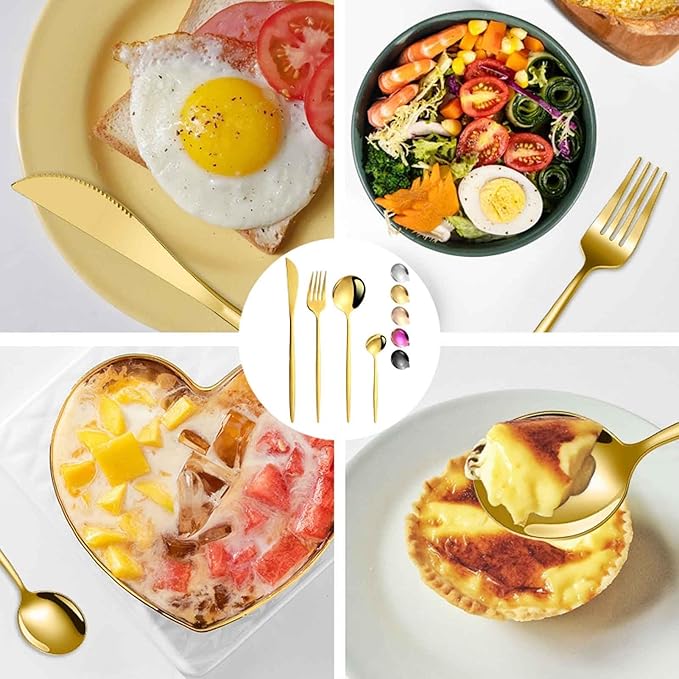 Serving Set Stainless Steel Tableware for 24 PCS, Mirror Polished, Slim Handle Serving Set for 6 for Formal Events, Parties, Food Barbeque, Dishwasher Safe(Rainbow Color,C)