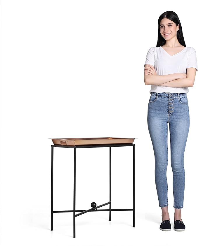 BIRDROCK HOME Butler Tray Table with Removable Top - Large Rectangle Metal Stand for Dessert, Appetizer, Food Platters, Entertaining - Ideal for Party, Buffet, Brunch - Black Iron Stand - Copper 25"