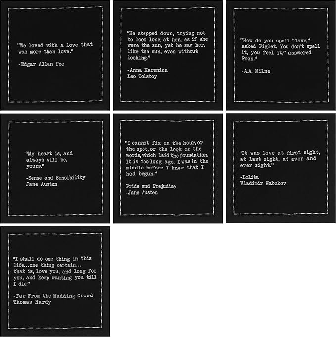 Five Star Romantic Quotes | Black Cotton Cocktail Napkins | 50 Luxury Disposable Beverage Napkins with Witty Bar Quotes | Drink Napkins for Parties, Bars, Weddings & Game Nights
