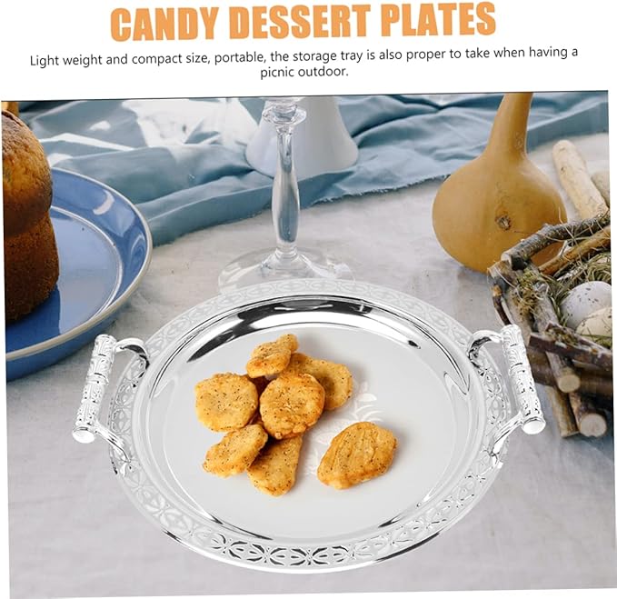 European Style Fruit Plate Silver Pattern Serving Tray Stainless Steel Dessert Tray for Home Party Snack Sharing Lightweight and Easy to Clean