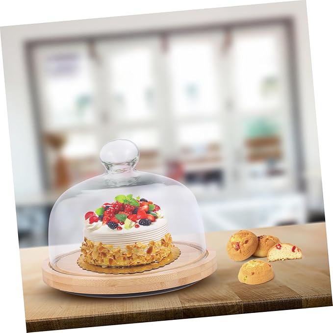 LIFKOME 1pc Rotating Cake Tray Glass Cover Practical Food Plate for Parties and Events Khaki for Desserts and Pastries Display