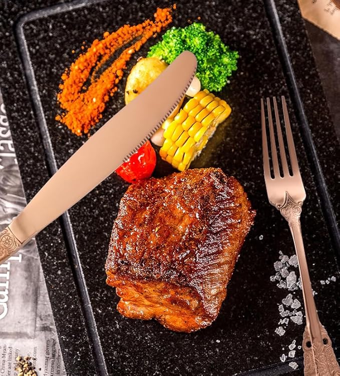 Stainless Steel Flatware serving set,Home Kitchen Eating Tableware Set,Dishwasher Safe,For Home Kitchen Restaurant Hote 4/16/24/32/40/48pcs 304 Embossed Palace Stainless Steel Cutlery Set Thickened St