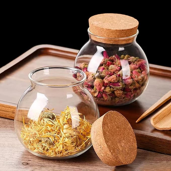 Set of 2 round glass jars with cork lid – 17oz wedding candy jar kitchen Storage jar, perfect for tea, biscuits, cereals, flour, beans, spices, coffee beans etc (2PCS)
