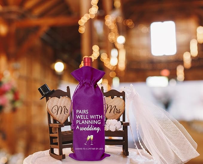 Wine Bag Wedding Gift for Mr and Mrs - Engagement Gift J14-Purple