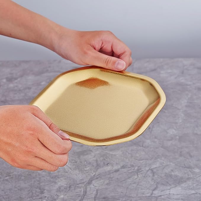 SANQIAHOME 5.1x5.1 inch square Appetizer Plates,thick stainless steel Dinner Plates, Pasta Dessert Plates for Sushi, Fruit oven/Dishwasher Safe, Set of 4,Gold