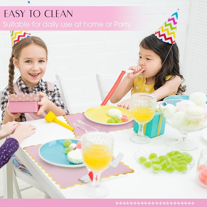 150 Pcs Disposable Paper Placemats Bulk 10"x14" Rectangle Place Mats with Scalloped Edges Dining Table Mat for Wedding Birthday Easter Party Table Decoration(Pink)