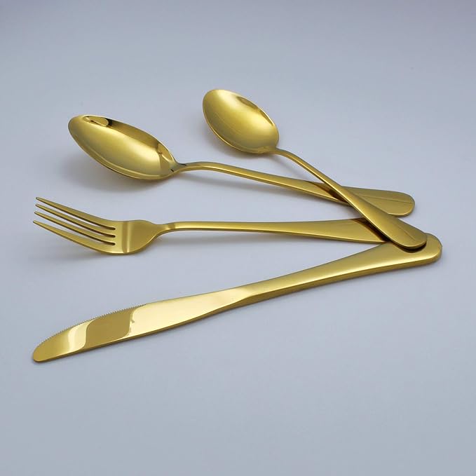 Elyon Tableware® Euro 24 piece Gold Flatware, Stainless Steel Silverware Set, Reflective Mirror Finish Cutlery Set, Reusable Dishwasher Safe, Service For 6